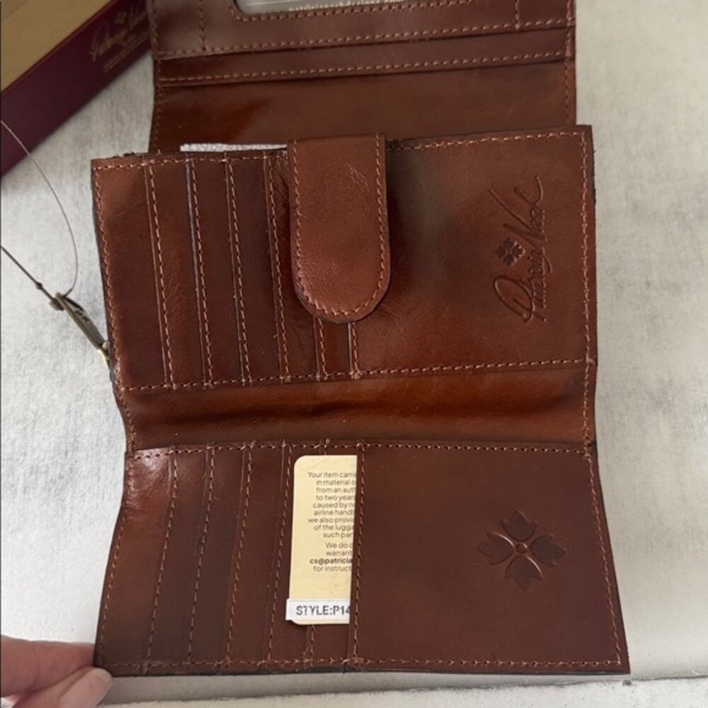 PATRICIA NASH Cametti floral leather RFID trifold wallet Prairie Rose Tan Red - Picture 8 of 14
